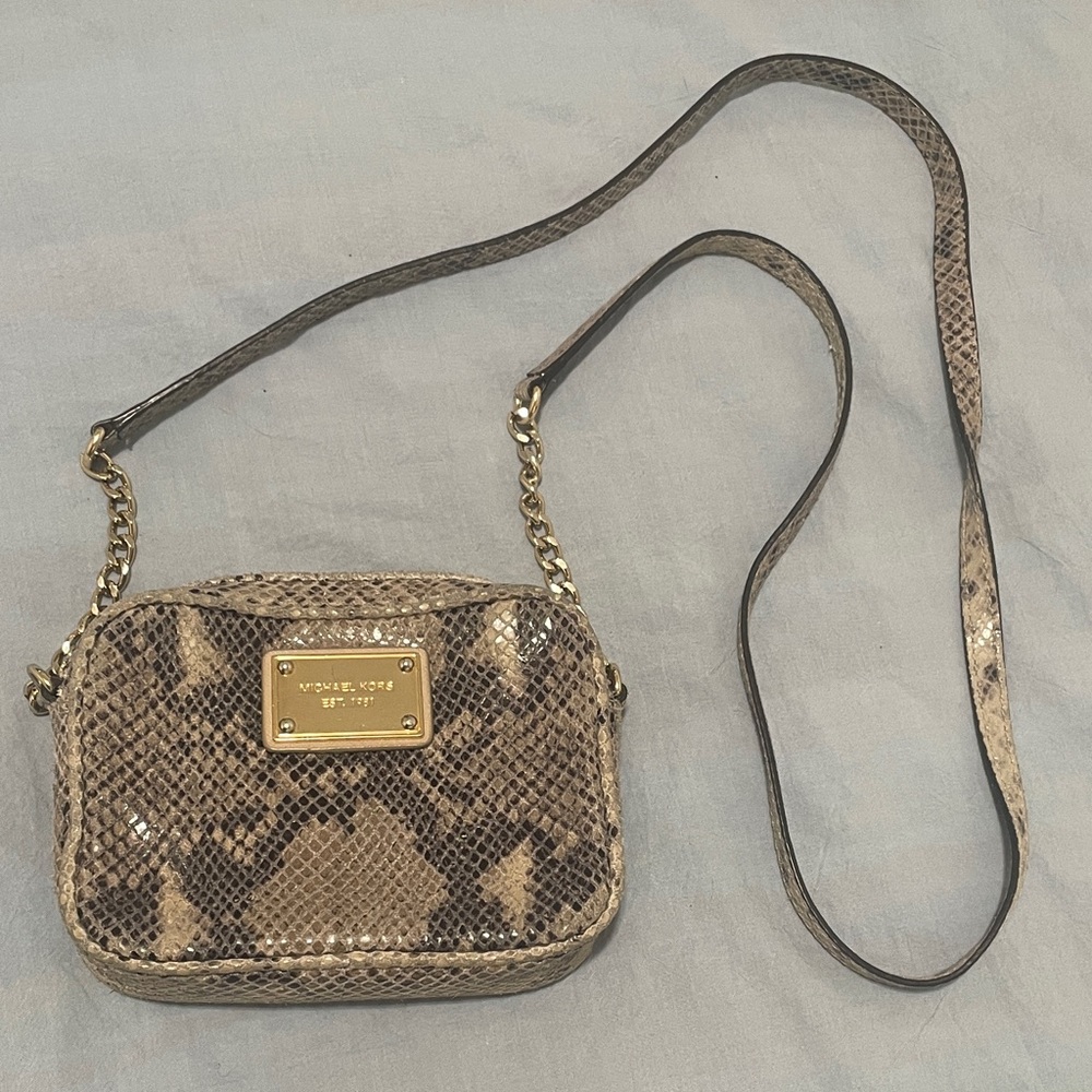 Michael Kors Beige Snake Print Crossbody Bag